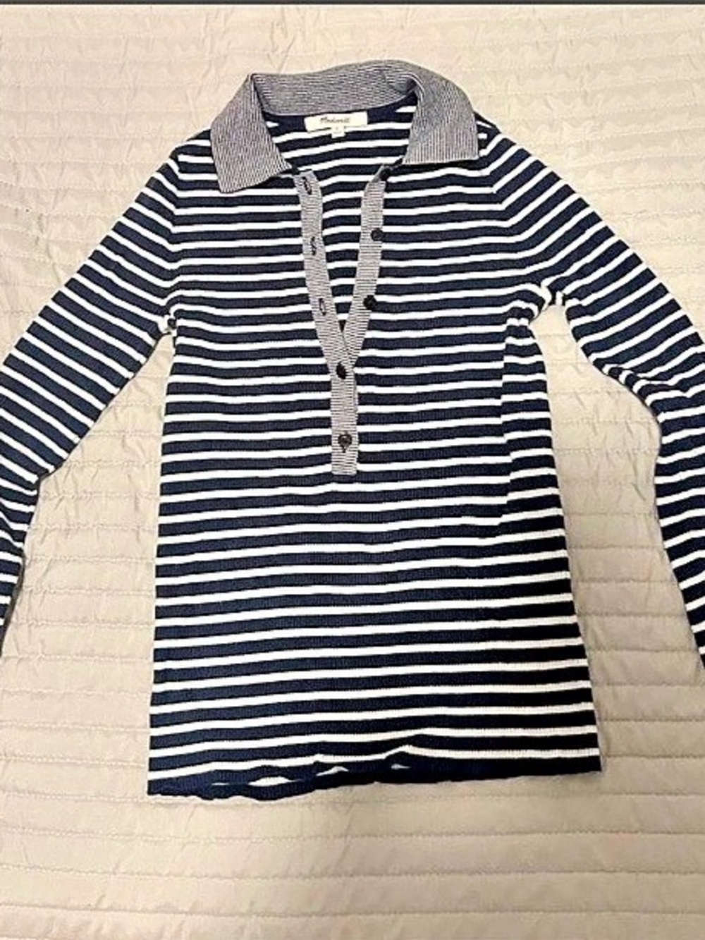Madewell Striped Long Sleeve Top in Blue & White Size Small